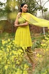 Surbhi Gupta_Yellow Georgette Square Neck Embroidered Kurta And Dhoti Pant Set  _Online_at_Aza_Fashions