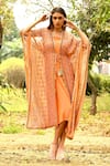 Buy_Surbhi Gupta_Peach Georgette Kaftan Open Embroidered Dress With  _at_Aza_Fashions