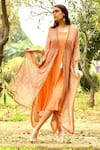 Shop_Surbhi Gupta_Peach Georgette Kaftan Open Embroidered Dress With  _at_Aza_Fashions