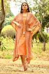 Surbhi Gupta_Peach Georgette Kaftan Open Embroidered Dress With  _Online_at_Aza_Fashions