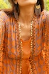 Surbhi Gupta_Peach Georgette Kaftan Open Embroidered Dress With  _at_Aza_Fashions