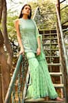 Surbhi Gupta_Green Net, Georgette Round Embroidered Kurta And Sharara Set _Online_at_Aza_Fashions