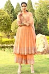 Buy_Surbhi Gupta_Peach Georgette Round Embroidered Anarkali And Palazzo Set  _at_Aza_Fashions