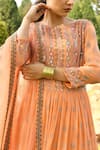 Surbhi Gupta_Peach Georgette Round Embroidered Anarkali And Palazzo Set  _Online_at_Aza_Fashions