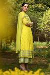 Shop_Surbhi Gupta_Yellow Georgette Round Embroidered Kurta And Palazzo Set  _at_Aza_Fashions