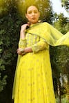 Surbhi Gupta_Yellow Georgette Round Embroidered Kurta And Palazzo Set  _Online_at_Aza_Fashions