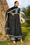 Buy_Surbhi Gupta_Black Georgette V Neck Embroidered Anarkali And Pant Set  _at_Aza_Fashions