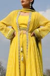 Surbhi Gupta_Yellow Georgette Cape Open Embroidered And Pant Set  _Online_at_Aza_Fashions