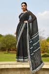 Buy_Surbhi Gupta_Black Georgette Square Neck Embroidered Saree With Blouse  _at_Aza_Fashions