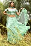 Buy_Surbhi Gupta_Blue Net, Georgette, Cotton Silk Bardot Embroidered Lehenga Set _at_Aza_Fashions