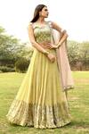 Buy_Surbhi Gupta_Yellow Net, Georgette, Cotton Silk V Neck Embroidered Lehenga Set _Online_at_Aza_Fashions