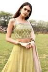 Shop_Surbhi Gupta_Yellow Net, Georgette, Cotton Silk V Neck Embroidered Lehenga Set _Online_at_Aza_Fashions