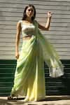 Shop_Surbhi Gupta_Green Georgette Tie-dye Pre-draped Saree With Blouse  _at_Aza_Fashions