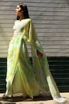 Buy_Surbhi Gupta_Green Georgette Tie-dye Pre-draped Saree With Blouse  _at_Aza_Fashions