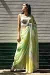 Surbhi Gupta_Green Georgette Tie-dye Pre-draped Saree With Blouse  _Online_at_Aza_Fashions