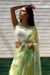 Surbhi Gupta_Green Georgette Tie-dye Pre-draped Saree With Blouse  _at_Aza_Fashions