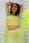 Surbhi Gupta_Yellow Organza Tie-dye Jacket Lehenga Set _Online_at_Aza_Fashions