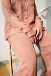 Buy_Somya Goyal_Peach Super Organza Plain Straight Trouser _Online_at_Aza_Fashions