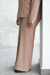Somya Goyal_Beige 95% Polyester 5% Spandex Lining - 100% Viscose Plain Flared Trouser_Online_at_Aza_Fashions