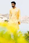 Shop_Soniya G_Yellow Silk Embroidered Zari Work Bandhani Jacket Kurta Set _at_Aza_Fashions