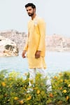 Soniya G_Yellow Silk Embroidered Zari Work Bandhani Jacket Kurta Set _Online_at_Aza_Fashions