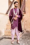 Buy_Soniya G_Purple Silk Kurta Set And Bundi With Stole _at_Aza_Fashions