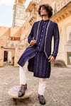 Shop_Soniya G_Blue Crepe Embroidered Bundi And Kurta Set_at_Aza_Fashions