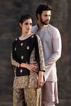 Soniya G_Grey Silk Embroidered Jacket Kurta Set _Online_at_Aza_Fashions