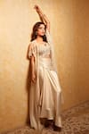 Buy_Divya Aggarwal_Off White Blouse Silk Satin Embellished Alauren And Draped Skirt Set  _at_Aza_Fashions