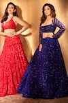 Buy_Riantas_Blue Embroidered Floral Scoop Neck Lehenga And Blouse Set For Women_at_Aza_Fashions