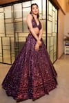 Buy_Seema Gujral_Purple Net Embroidered Sequins V Neck Bridal Lehenga Set  _at_Aza_Fashions