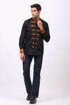 Buy_Cosa Nostraa_Black Giza Cotton, Vegan Suede Contrast Strap Shirt _at_Aza_Fashions