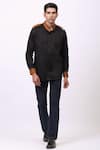 Buy_Cosa Nostraa_Black Giza Cotton, Vegan Suede Panelled Shirt _at_Aza_Fashions