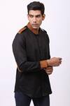 Cosa Nostraa_Black Giza Cotton, Vegan Suede Panelled Shirt _Online_at_Aza_Fashions