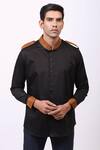 Buy_Cosa Nostraa_Black Giza Cotton, Vegan Suede Panelled Shirt _Online_at_Aza_Fashions