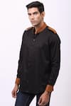 Shop_Cosa Nostraa_Black Giza Cotton, Vegan Suede Panelled Shirt _Online_at_Aza_Fashions