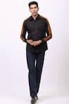 Buy_Cosa Nostraa_Black Giza Cotton, Vegan Suede Contrast Panelled Shirt _at_Aza_Fashions