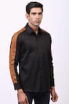 Cosa Nostraa_Black Giza Cotton, Vegan Suede Contrast Panelled Shirt _Online_at_Aza_Fashions