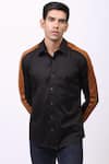 Buy_Cosa Nostraa_Black Giza Cotton, Vegan Suede Contrast Panelled Shirt _Online_at_Aza_Fashions