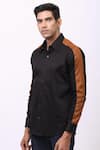 Shop_Cosa Nostraa_Black Giza Cotton, Vegan Suede Contrast Panelled Shirt _Online_at_Aza_Fashions