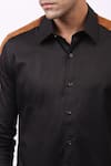 Cosa Nostraa_Black Giza Cotton, Vegan Suede Contrast Panelled Shirt _at_Aza_Fashions