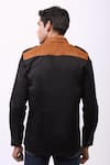Shop_Cosa Nostraa_Black Giza Cotton, Vegan Suede Panelled Shirt _at_Aza_Fashions