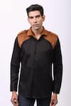Buy_Cosa Nostraa_Black Giza Cotton, Vegan Suede Panelled Shirt _Online_at_Aza_Fashions