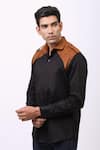 Shop_Cosa Nostraa_Black Giza Cotton, Vegan Suede Panelled Shirt _Online_at_Aza_Fashions