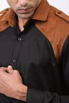 Cosa Nostraa_Black Giza Cotton, Vegan Suede Panelled Shirt _at_Aza_Fashions