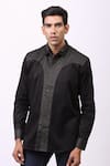 Buy_Cosa Nostraa_Black Giza Cotton, Premium Glitter Contrast Metallic Panelled Shirt _Online_at_Aza_Fashions