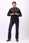 Buy_Cosa Nostraa_Black Giza Cotton, Premium Glitter Contrast Metallic Panelled Shirt _at_Aza_Fashions