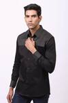 Shop_Cosa Nostraa_Black Giza Cotton, Premium Glitter Contrast Metallic Panelled Shirt _Online_at_Aza_Fashions