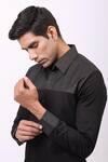 Cosa Nostraa_Black Giza Cotton, Premium Glitter Contrast Metallic Panelled Shirt _at_Aza_Fashions