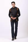 Buy_Cosa Nostraa_Black Giza Cotton, Vegan Suede Contrast Striped Shirt _at_Aza_Fashions